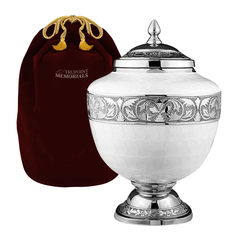 Eternal Hope White Chalice Large Urn For Human Ashes - w Velvet Bag