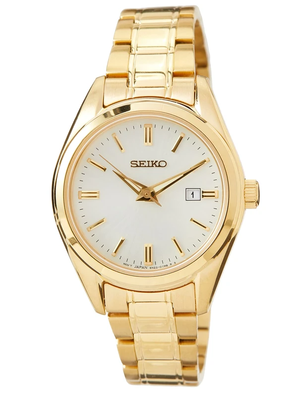Seiko Ladies Watch with Quartz Movement and Gold Stainless Steel Bracelet, case and Silver dial