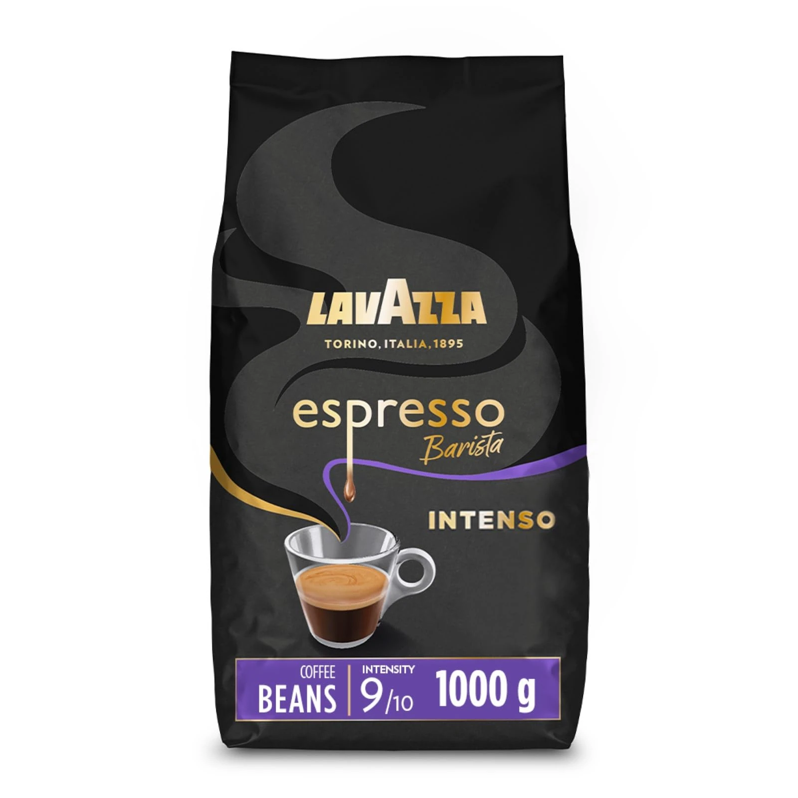 Lavazza, Espresso Barista Intenso, Drum Roasted Coffee Beans, with Aromatic Notes of Cocoa and Wood, Arabica and Robusta, Intensity 9/10, Medium Roasting, 1 kg (Packaging May Vary)