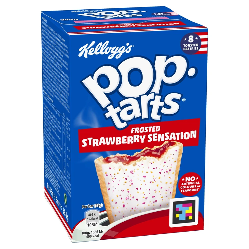 Kellogg's Pop-Tarts Frosted Strawberry Sensation Toaster Pastries Box, 8 x 48g
