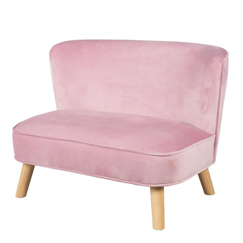 Roba Baumann Children's Sofa 'Lil Sofa', Comfortable Children's Couch with Sturdy Wooden feet and Velvet Fabric in Pink/Mauve