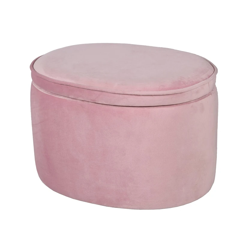 roba Children's Stool Oval with Storage Function 'Lil Sofa' - Velour, Pink/Mauve