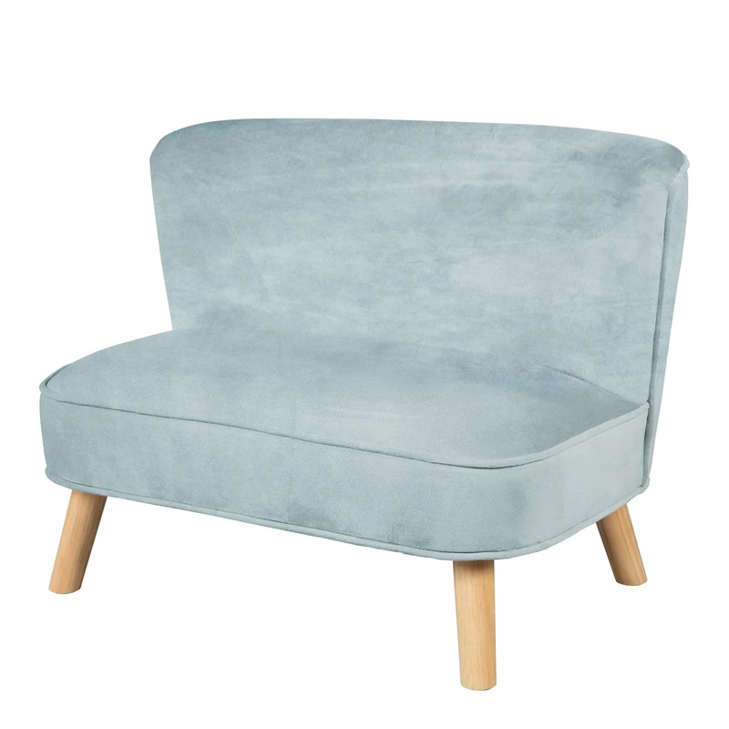 Children's Sofa 'Lil Sofa', Comfortable Children's Couch with Sturdy Wooden feet and Velvet Fabric in Sky/Light Blue
