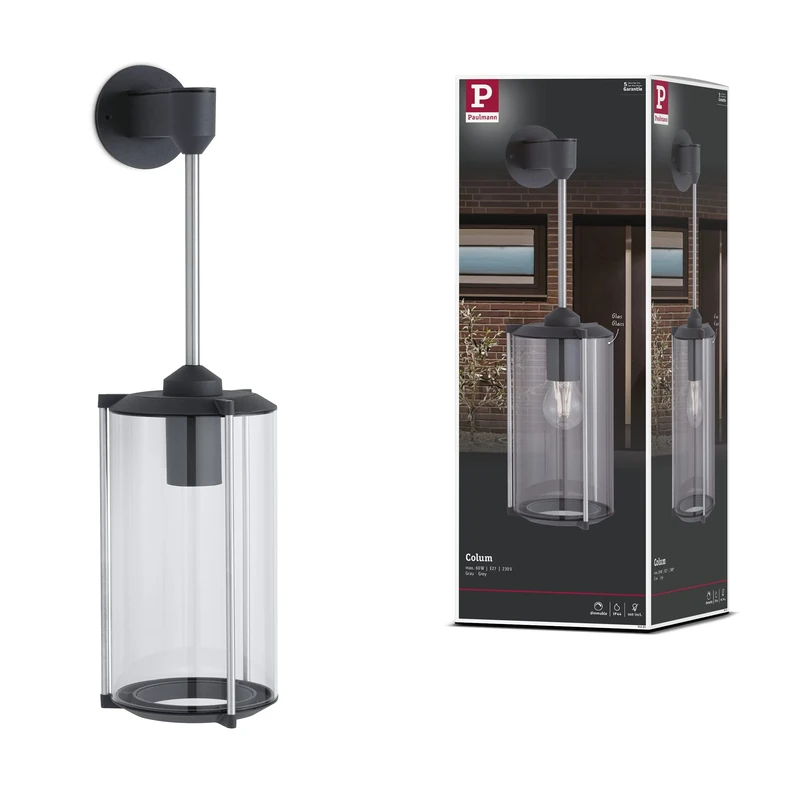 Paulmann 94281 Outdoor Wall luminaire classik Round max. 60 watts Outdoor Lighting Grey Garden Lighting Glass Exterior Wall E27