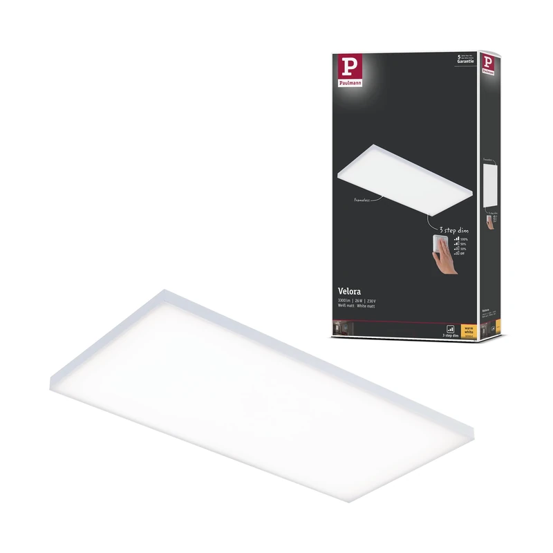 Paulmann 79823 Velora LED Panel Rectangular incl. 1x26 watt Ceiling lamp White matt Light Panel Metal Ceiling Light 3000 K