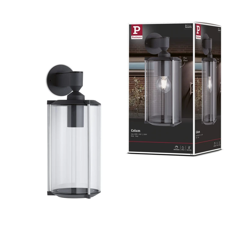 Paulmann 94282 Outdoor Wall luminaire classik Round max. 60 watts Outdoor Lighting Grey Garden Lighting Glass Exterior Wall E27