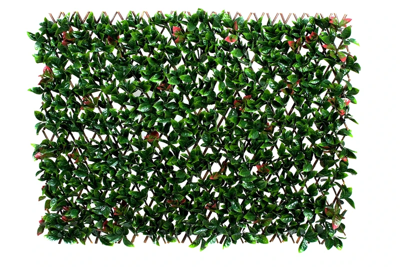 Artificial Expanding Green Wall Willow Trellis with Green and Red Leaf Foliage(1m x 2m) - UV Stable