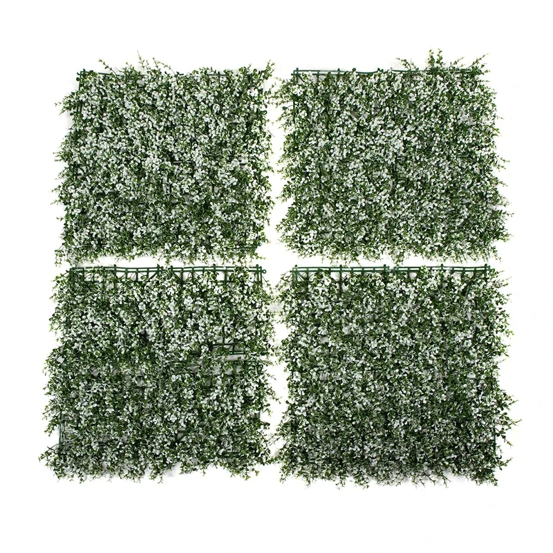 Artificial Green Wall Hedge with Small White Leaf Foliage (Pack of 4) - UV Stable Vertical Garden