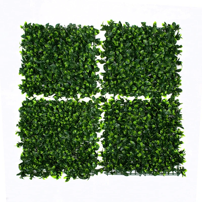 GreenBrokers Green Artificial Wall Hedge with Light/Dark Leaf Foliage (Pack of 4) -UV Stable Vertical Garden, 50cm