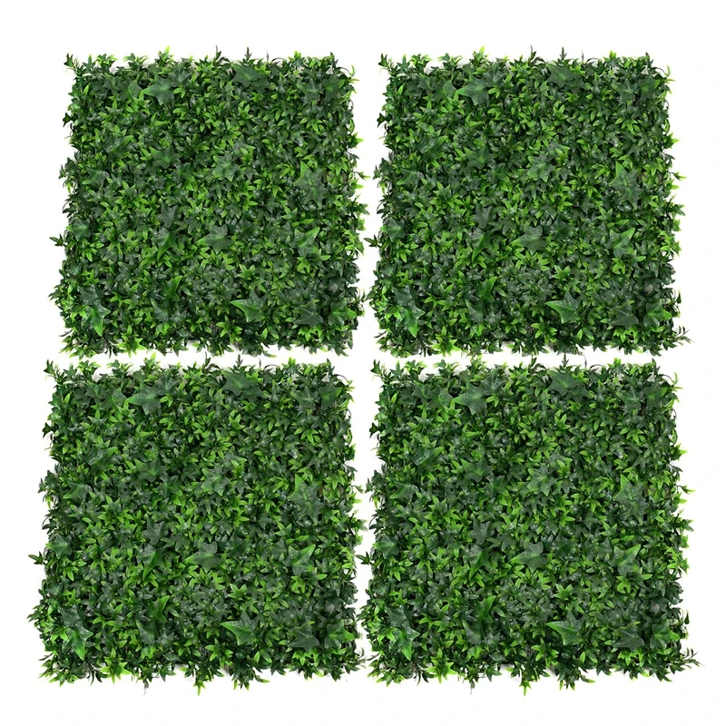 Artificial Green Wall Hedge with Dark Ivy Leaf Foliage (Pack of 4) - UV Stable Vertical Garden