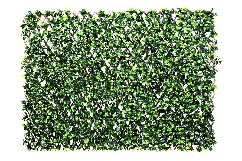 Artificial Expanding Green Wall Trellis Willow Fence with Variegated Green Leaf Foliage (1m x 2m) -UV Stable