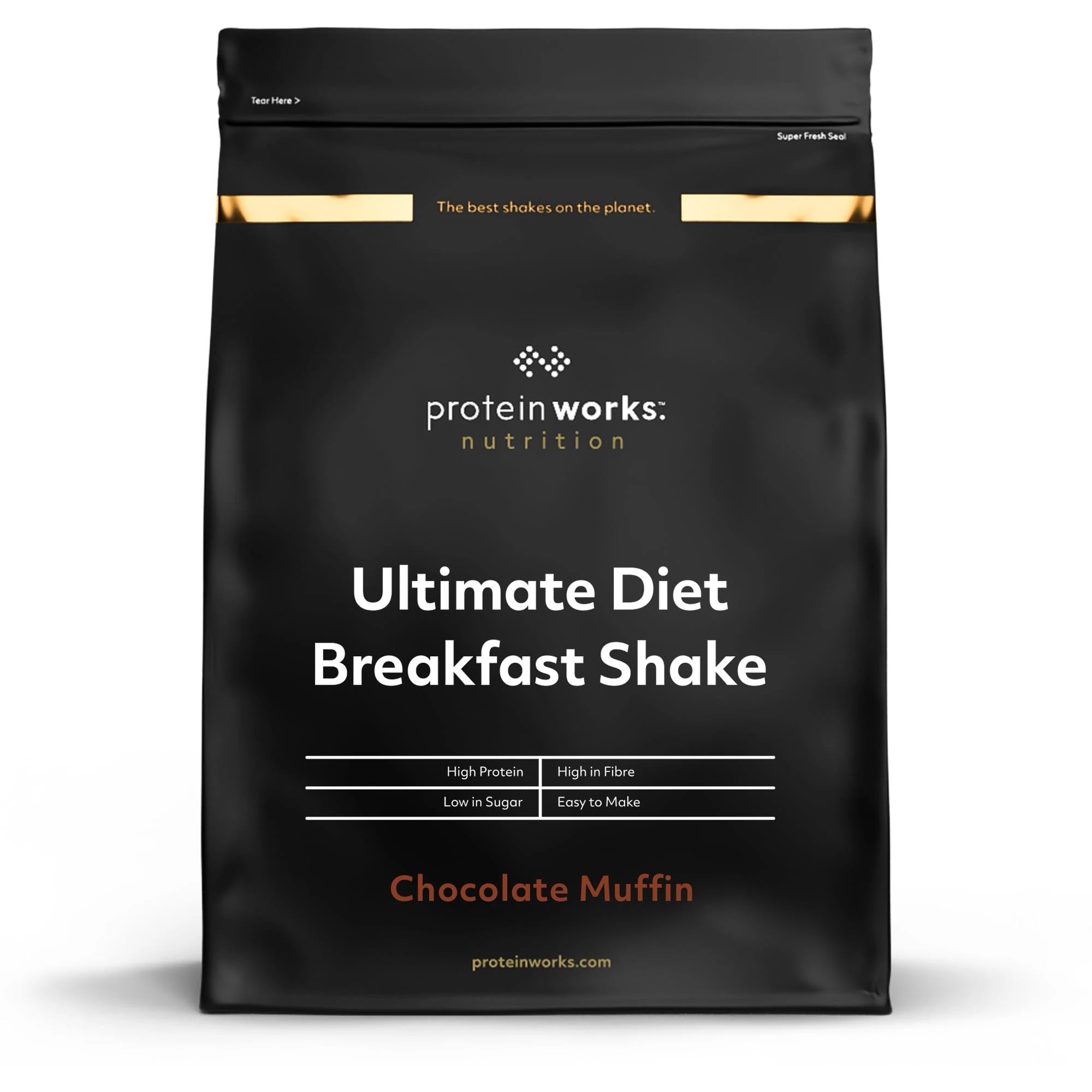 Protein Works - Ultimate Diet Breakfast Shake, On-the-Go Healthy Weight Loss Meal Replacement, Added Caffeine, Low Calorie, Low Sugar, Chocolate Muffin, 9 Servings, 500g