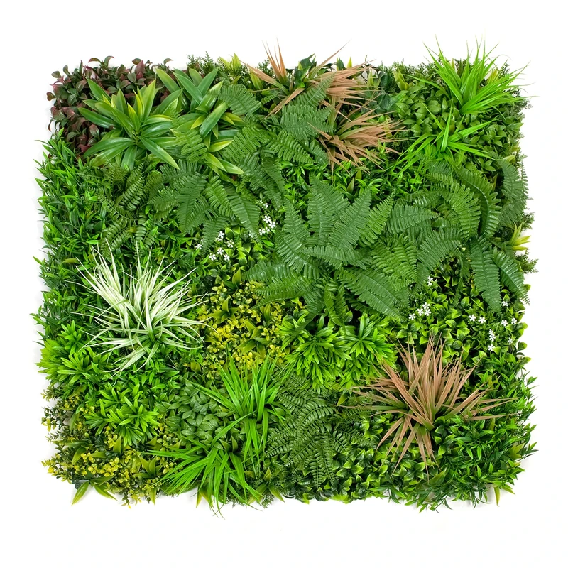 Artificial Premium Green Wall Hedge with Mixed Green Pink Leaf Foliage x 1m -UV Stable Vertical Garden