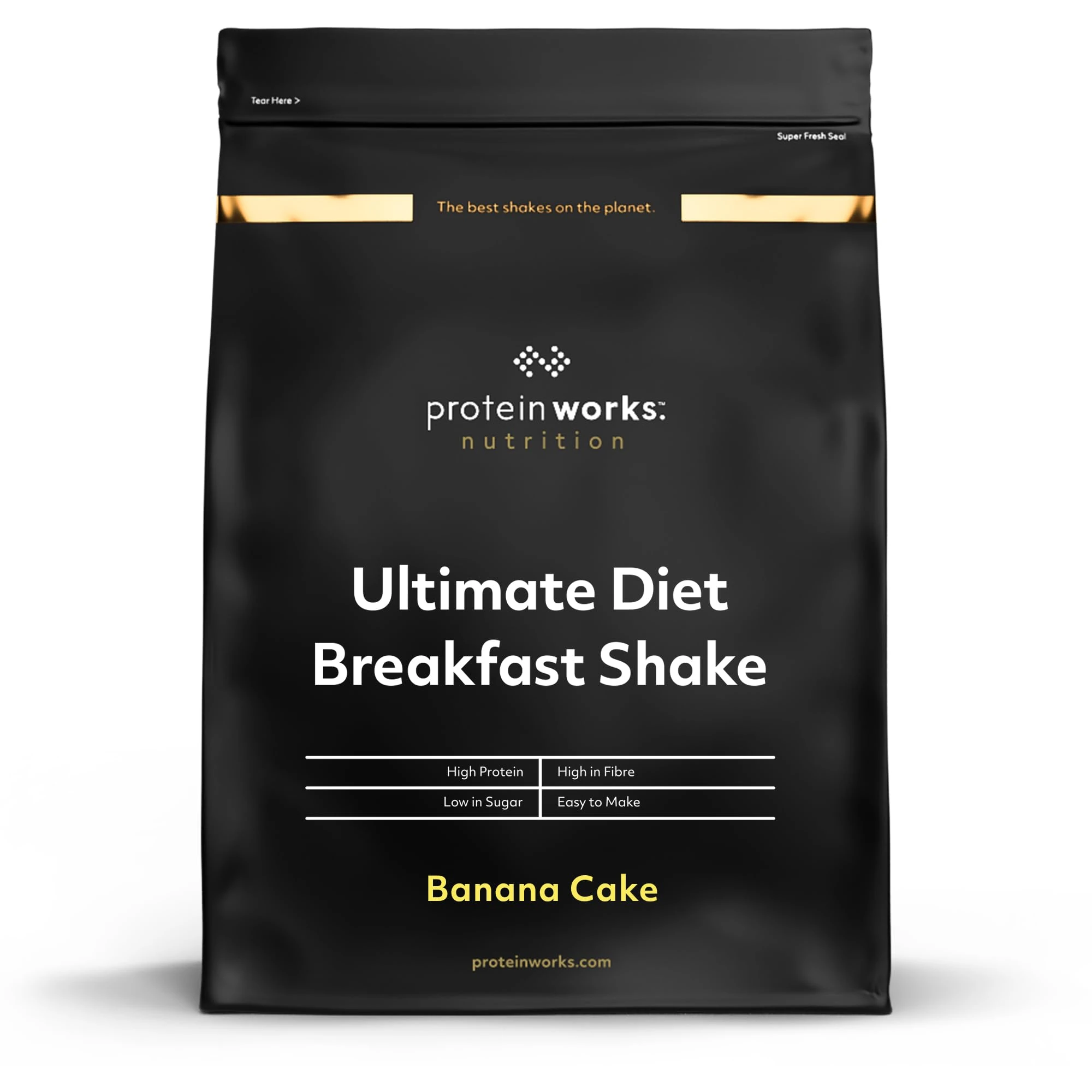 Protein Works - Ultimate Diet Breakfast Shake, On-the-Go Healthy Weight Loss Meal Replacement, Added Caffeine, Low Calorie, Low Sugar, Banana Cake, 9 Servings, 500g