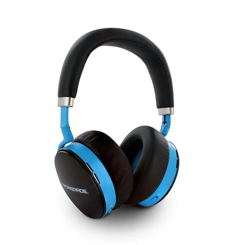 Powerade 480189 Active Noise-Cancelling ANC Headphones with apTX Bluetooth Low Latency and Built-in Hands Kit, 24 Hour Playtime, Black/Blue Headband