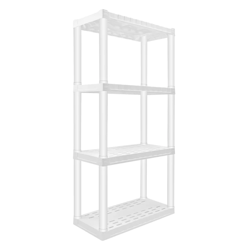 Oskar Garage Shelving Units 4 Tier Shelves Freestanding Multipurpose Organizer Heavy Duty Storage Racking Shelf 180kg Load Capacity 45kg Per Bay for Warehouse Workshop Office White 35x76x144cm Plastic