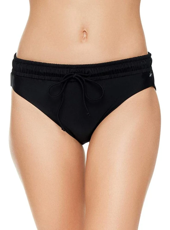 Reebok Women's Swimwear Invincible Icon High Cut Leg Drawcord Brief Swim Bathing Suit Bottom Separate