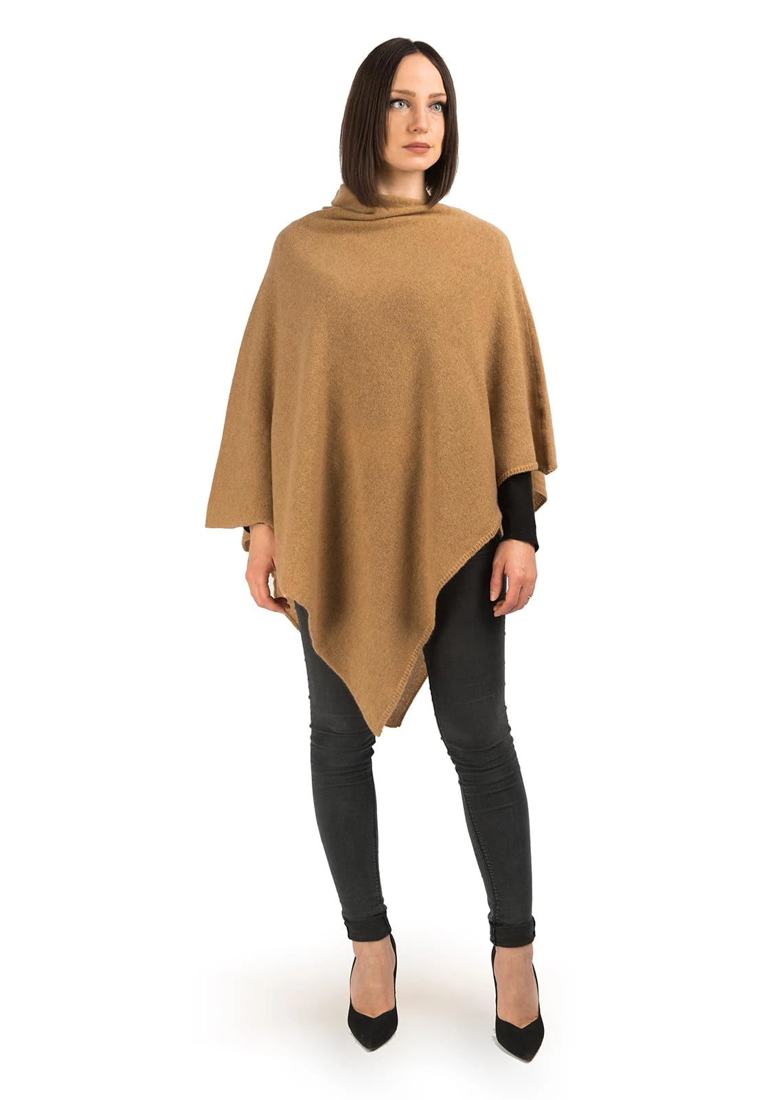 DALLE PIANE CASHMERE - Poncho 100% cashmere - Made in Italy - Woman, Color: Camel, One size