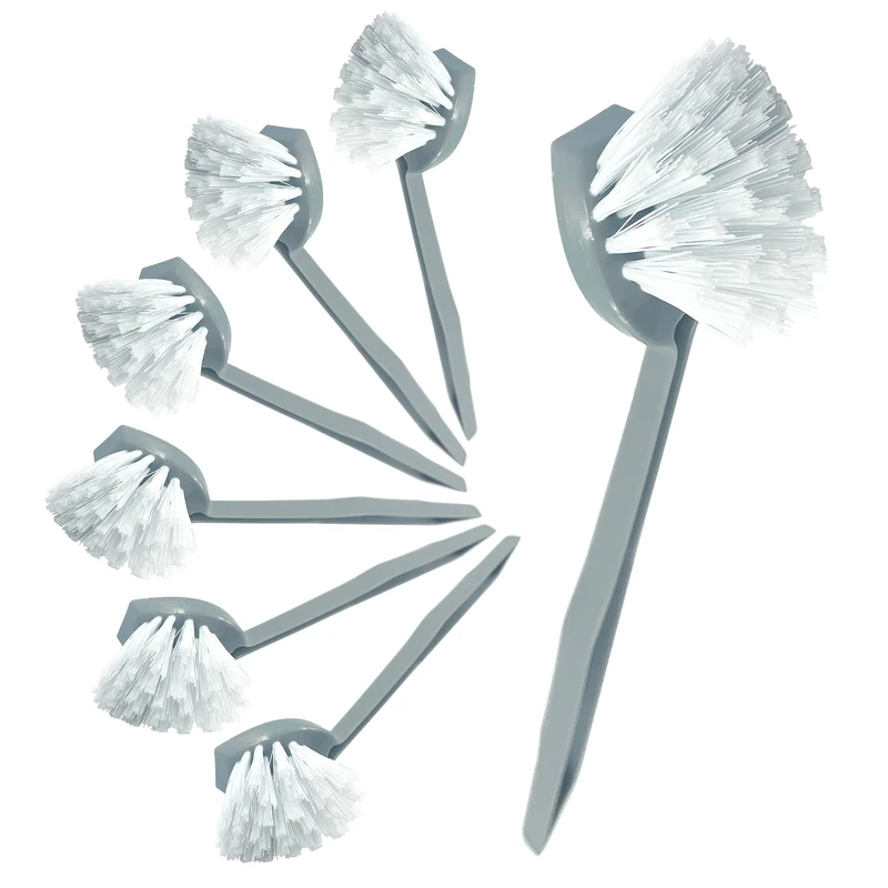 Pack of 7 Plastic Dish Brush Set with Firm Bristles − Dish Scrubber and Washing up Brushes for Kitchen, Sink, and Countertops (7-Pack Round Dish Brushes)