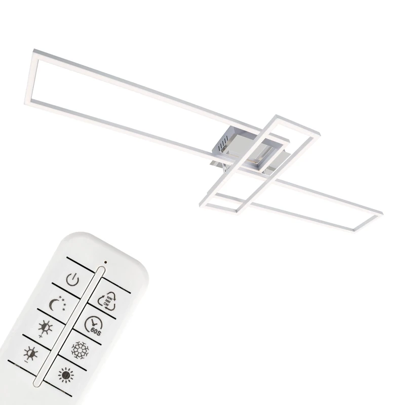 Briloner Leuchten - LED ceiling light, dimmable ceiling lamp, incl. remote control, incl. colour temperature control, incl. night light function and timer, chrome and aluminium, 1100 x 350 x 100 mm (LxWxH)