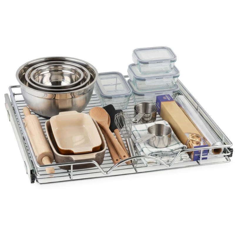 Pull Out Cabinet Drawer Organizer, Heavy Duty - 5-Year Limited Warranty, Slide Out Kitchen Cabinet Storage Shelves, Sliding Drawer - 20"W x 21"D- Requires At Least 21" Cabinet Opening, Chrome Finish