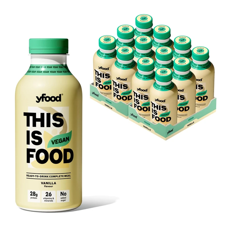 yfood Vegan Vanilla, tasty vegan meal replacement, THIS IS FOOD drink, 26g of protein, 26 vitamins and mineral, Plant based shake (12 x 500ml)