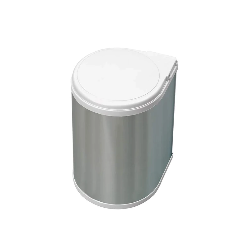 Emuca - Waste bin for cabinet door, recycling bin, 13 L bin with automatic opening lid and fastening to door, plastic, stainless steel coating