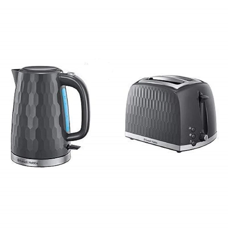 Russell Hobbs Honeycomb Kettle and 2 Slice Toaster,Rapid Boil, Grey