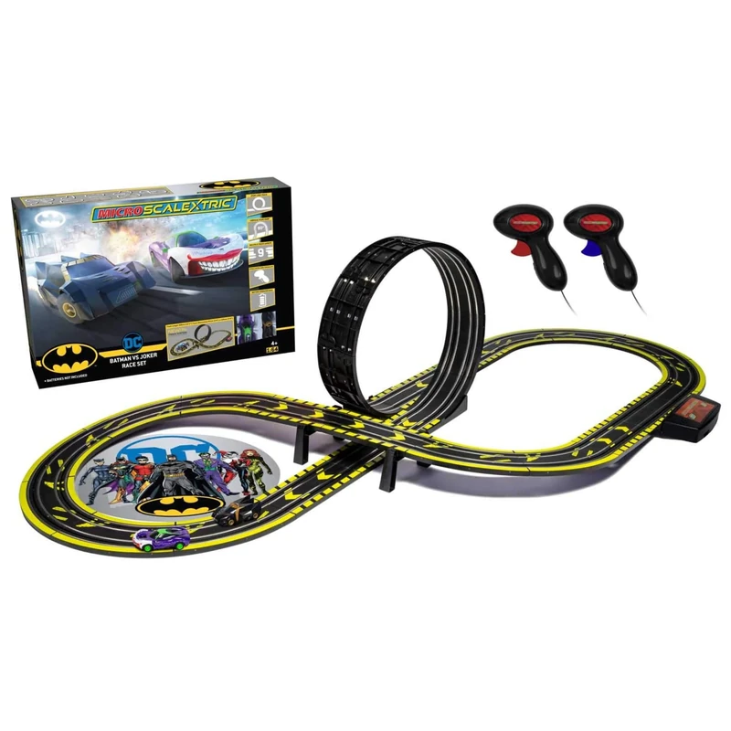 Scalextric Micro Car Race Track Sets for Kids Age 4+ - Batman vs Joker Themed Construction Set, Battery Powered Racing, Slot Cars Kids' Play Vehicles - Mini Toy Tracks for Boys