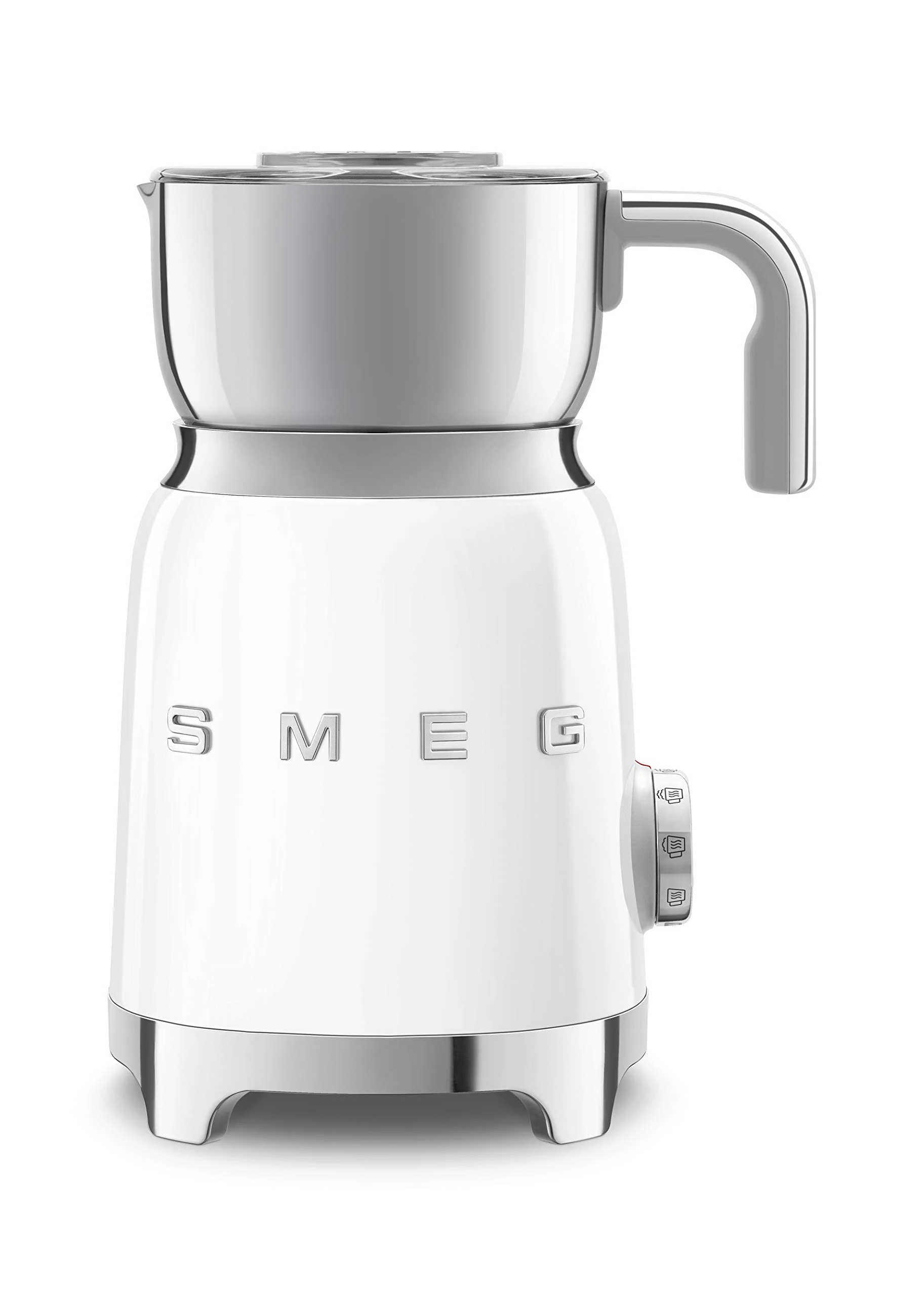 Smeg MFF01WHUK 600ml Milk Frother, 6 Pre Set Functions, Tritan Lid and Measuring Cup, 500W, White