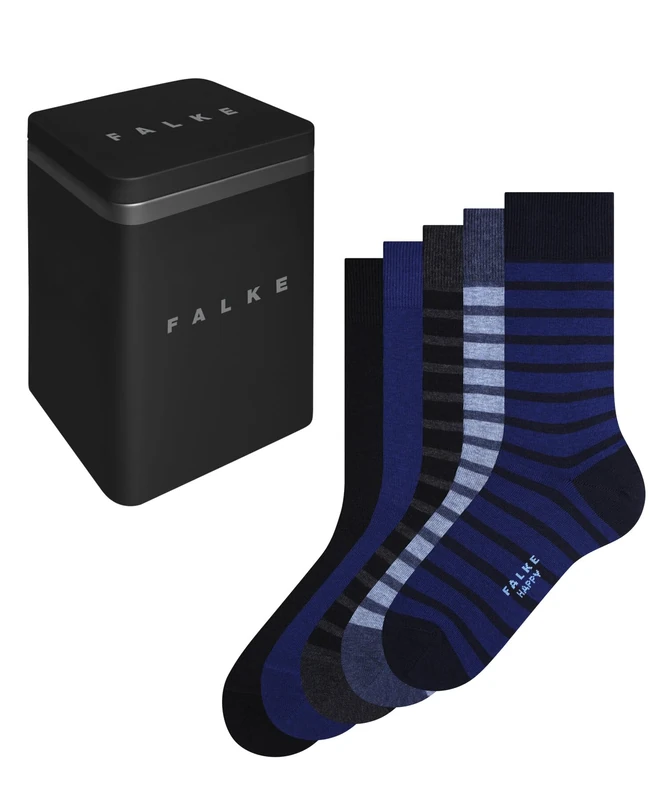 FALKE Mens Happy Box Multipack M Cotton Patterned Socks, Multicolor Blue Mix 0010, 5.5-8 UK