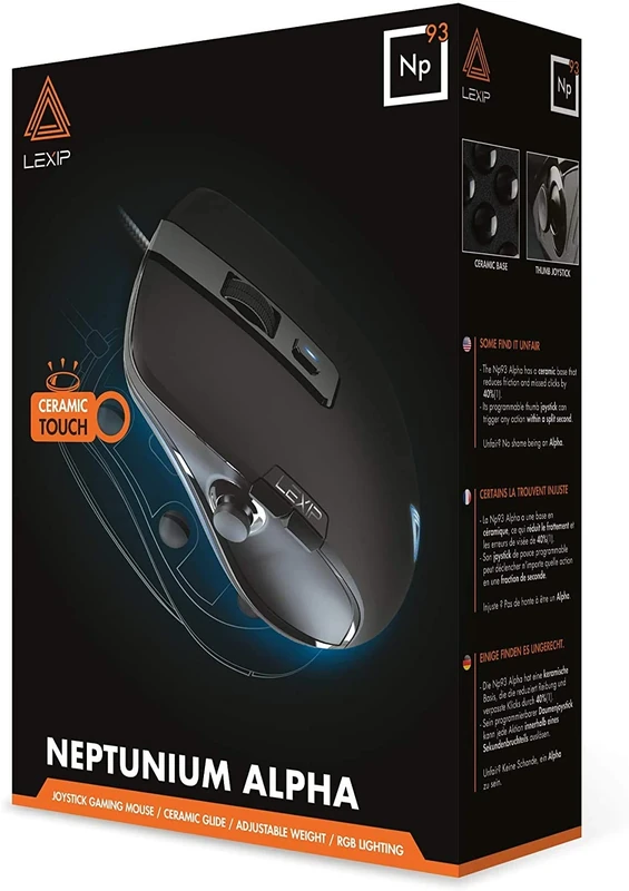 Lexip - Np93 Alpha Gaming Mouse - with internal 2-axis joystick - ultimate glide with ceramic pads + adjustable weight + 12 programmable buttons, Black