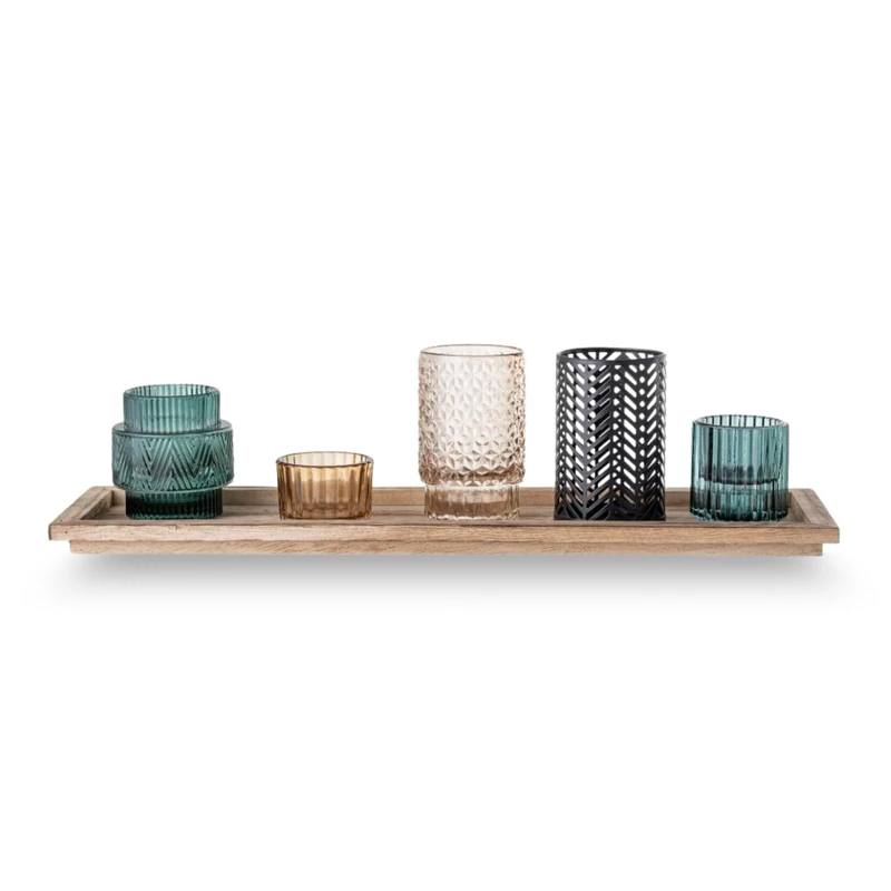 Bloomingville Votive, Brown Blue Grey Black, Glass, Set of 6 - Image 1