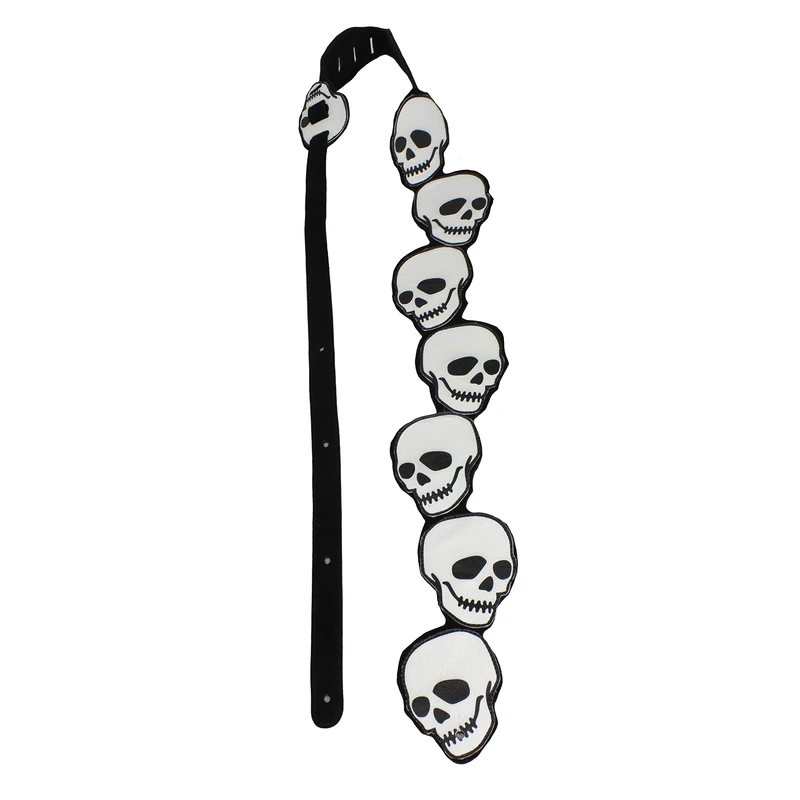 Perri's Leathers | Skull Printed Cut Out Guitar Strap - Leather | 2.5" Wide, Adjustable 41" to 56" Long (Bass, Electric and Acoustic Guitar Strap) Skull Printed Cut Out