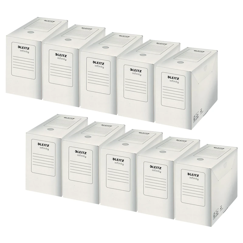 Leitz Infinity Archive Box, Pack of 20, 150 mm Spine Width, A4 Folding Cardboard with Lab, Storage for up to 1400 Sheets, Storage Box Made of 100% Acid-free Cardboard, White, Infinity Archive Series,