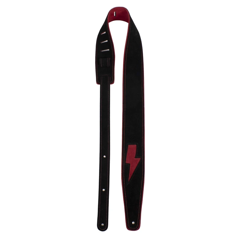 Perri's Leathers | Black/Red Mini Bolt Guitar Strap - Leather | 2.5" Wide, Adjustable 41" to 56" Long (Bass, Electric and Acoustic Guitar Strap) Black/Red Mini Bolt