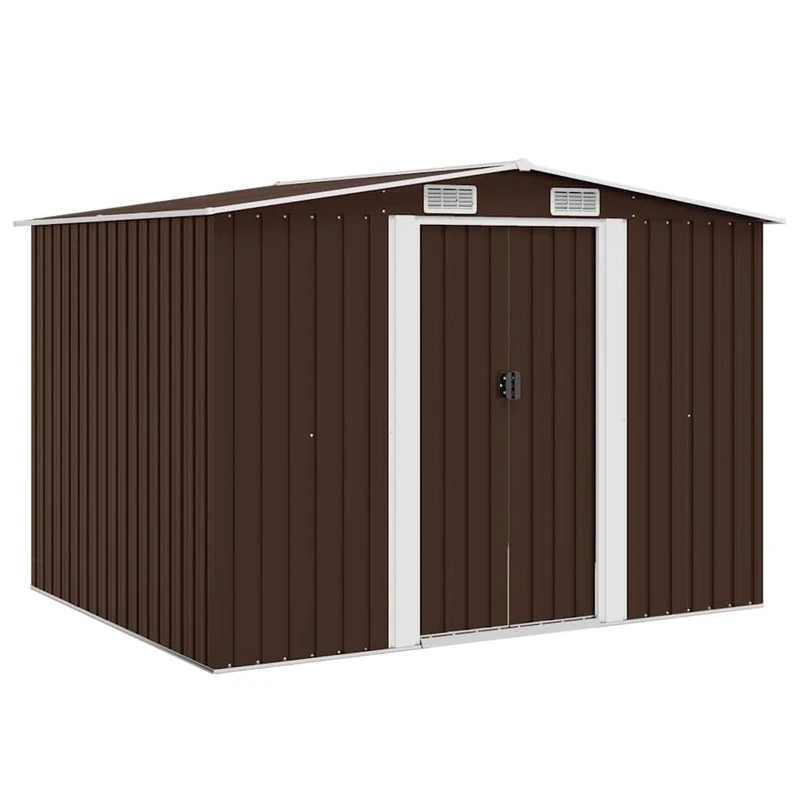 vidaXL Brown Garden Storage Shed - 257x205x178cm Galvanized Steel