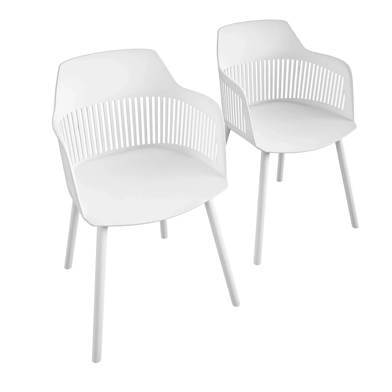 CosmoLiving by Cosmopolitan , Camelo Collection, Indoor/Outdoor Resin, 2-Pack, White Dining Chairs, Contoured Back