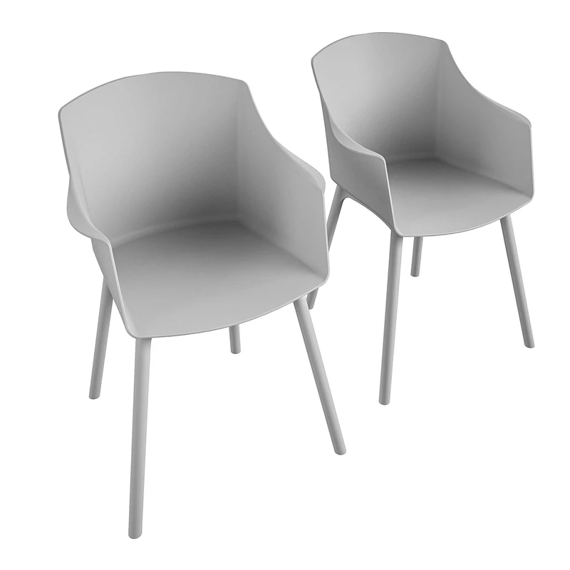 CosmoLiving by Cosmopolitan , Camelo Collection, Indoor/Outdoor Resin, 2-Pack, Light Gray Dining Chairs, Contoured Back