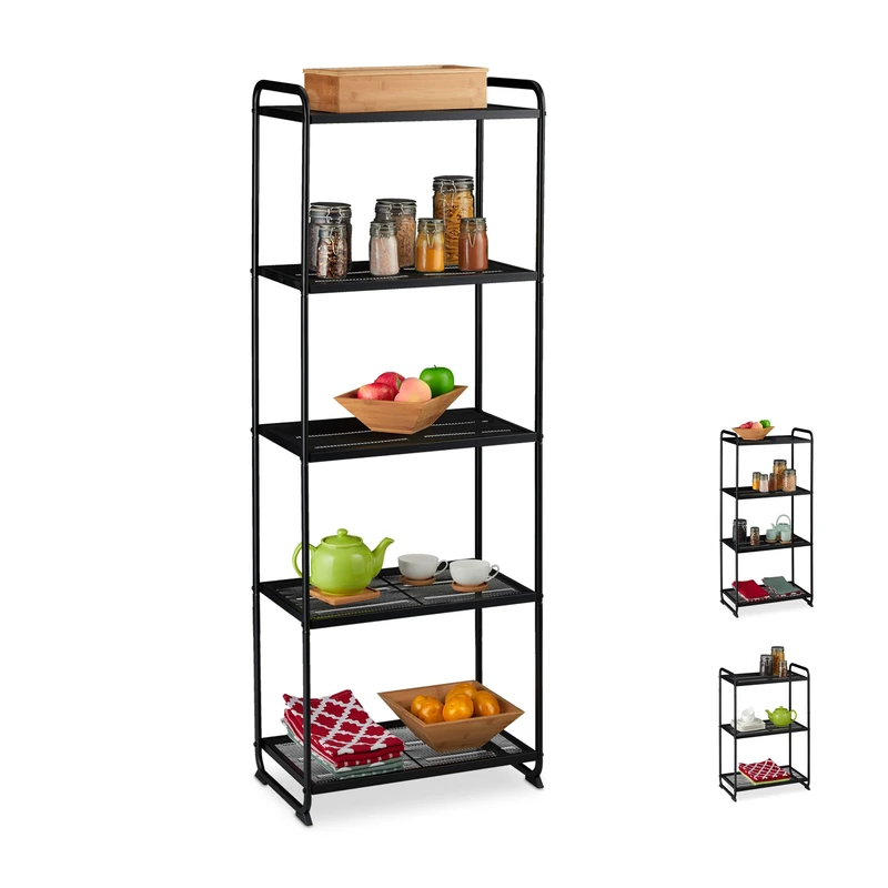 Relaxdays 5-Tier Metal Shelving Unit, Storage Shelf for Kitchen & Utility Room, Universal, Standing, 161x58x34, Black