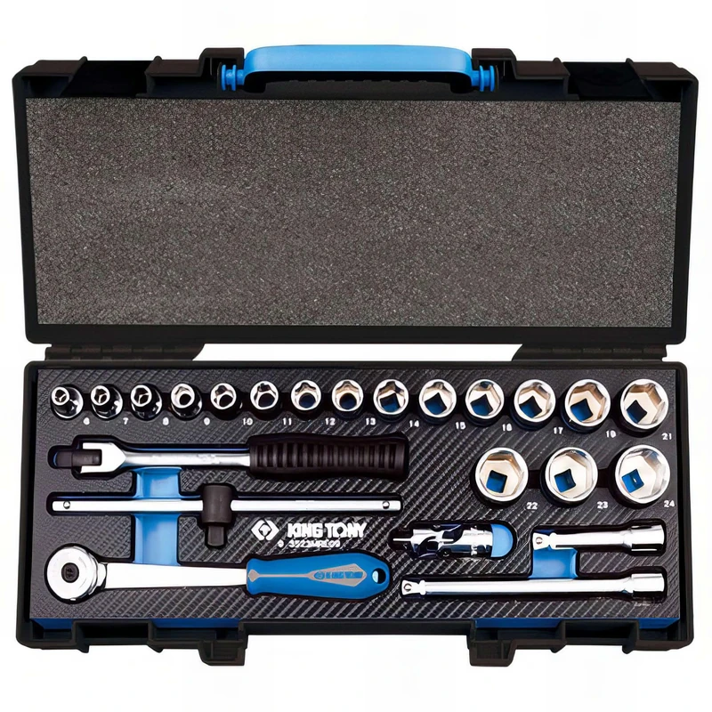 King Tony 3523MRE09 Cofre De Sockets Y Accesorios 3/8" Hexagonal Evawave - 23 Pieces for DIYers & Professionals, Made for Repair and Installation tasks - Image 1