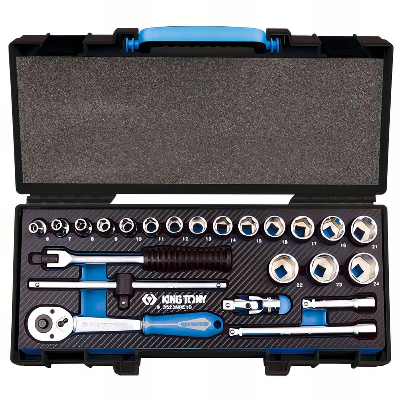 King Tony 3523MRE10 Cofre De Sockets Y Accesorios 3/8" Hexagonal Evawave - 23 Pieces for DIYers & Professionals, Designed for Repair and Installation tasks - Image 1