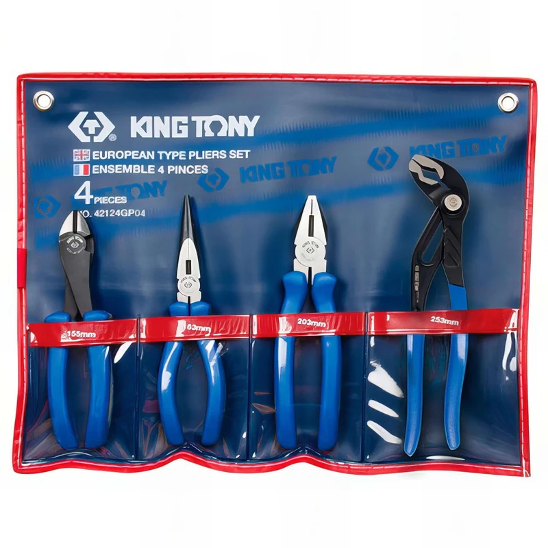 King Tony 42124GP04 Estuche De Plierss for DIYers & Professionals, Designed for Repair, Installation and Workshop tasks, 4 Pieces