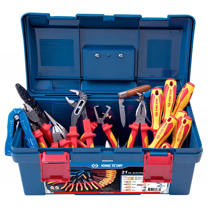 KING TONY 41521ELECT Caja De Herramientas Electricidad for DIYers & Professionals, Ideal for Repair, Installation and Workshop tasks, 21 Pieces