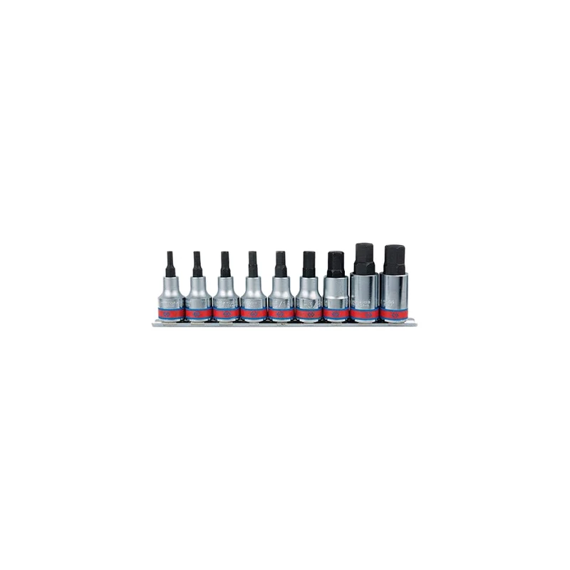 KING TONY 4110SR10 Set Sockets 1/2" Con Bit Hexagonal Sobre Rail En Pulgadas for DIYers & Professionals, Designed for Repair and Installation tasks, 9 Pieces