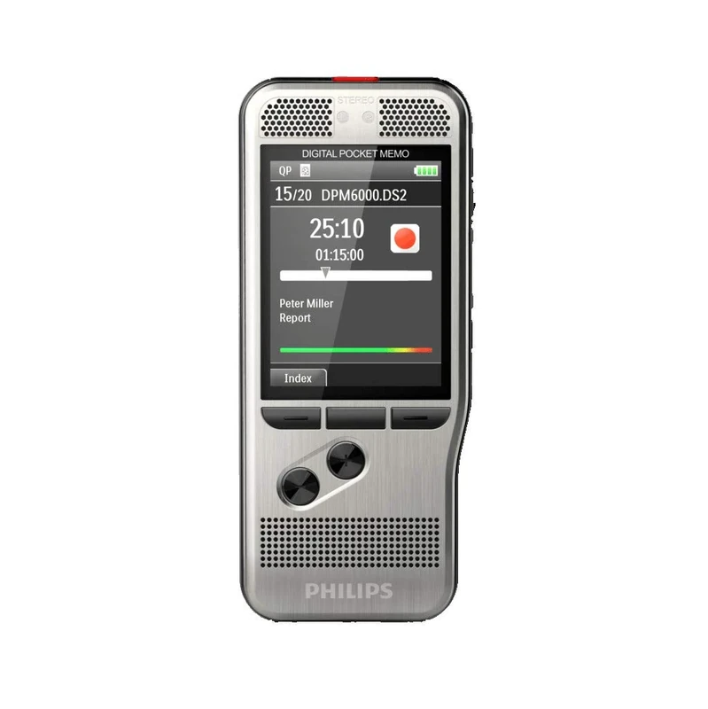 Philips PocketMemo Recorder SpeechExec DPM7200/02 Slide Switch Professional Dual Microphone Rechargeable Battery Colour Display