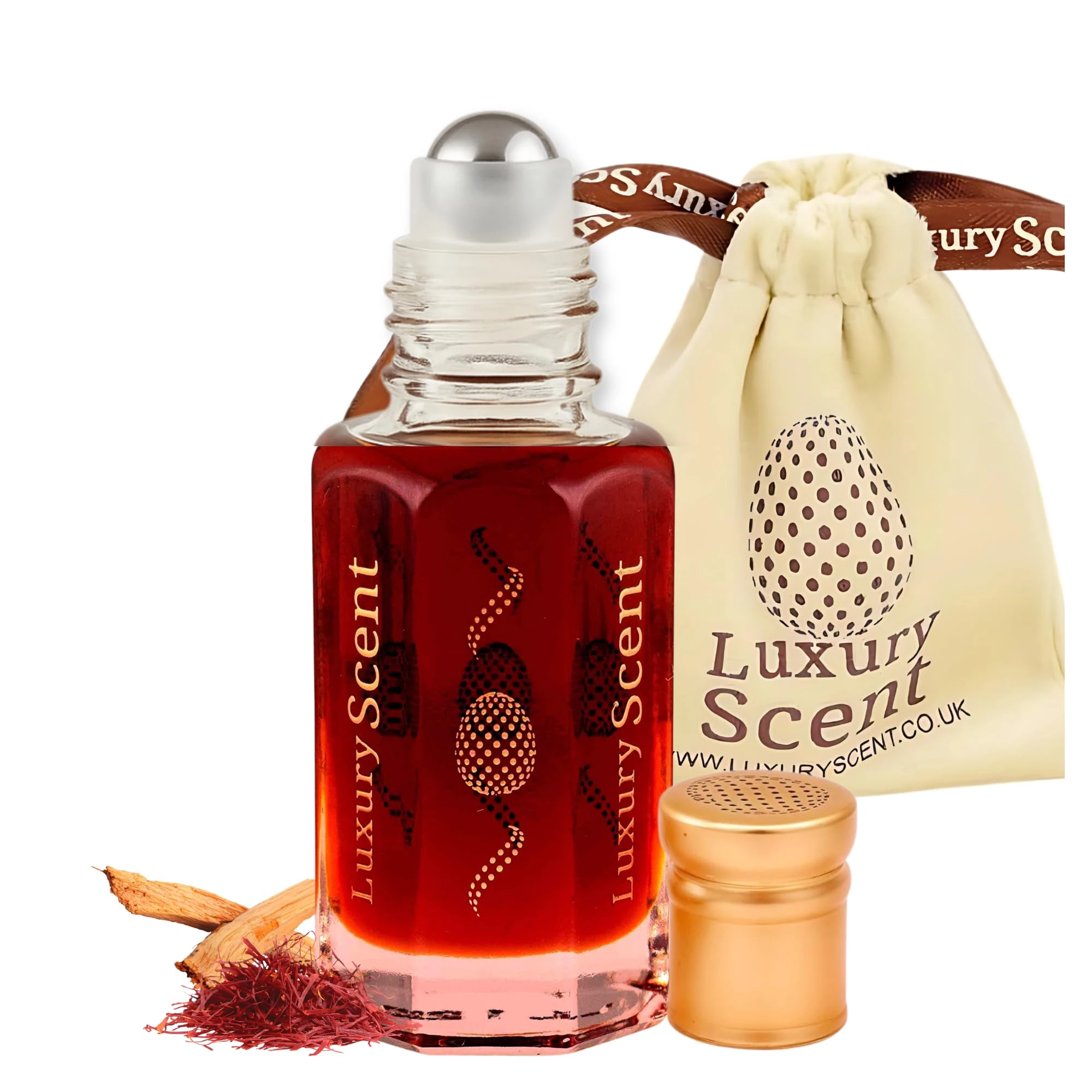 Perfume Oil Saffron Roll-On 6ml – Long Lasting Alcohol Free Arabian Attar – Premium Unisex Spicy Warm Fragrance with Zafran & Kesar Notes, Velvet Gift Pouch Included by Luxury Scent