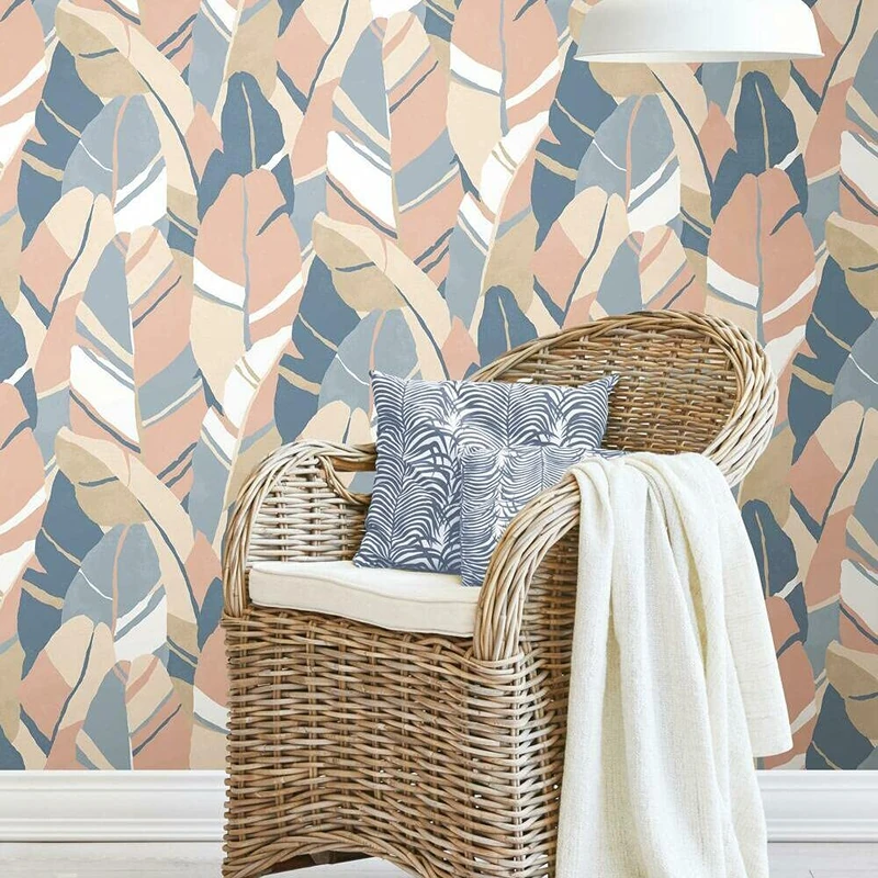 RoomMates RMK11575RL 45.72 cm x 5.74 m Vinyl Hearts of Palm Wallpaper, Blue, Pink