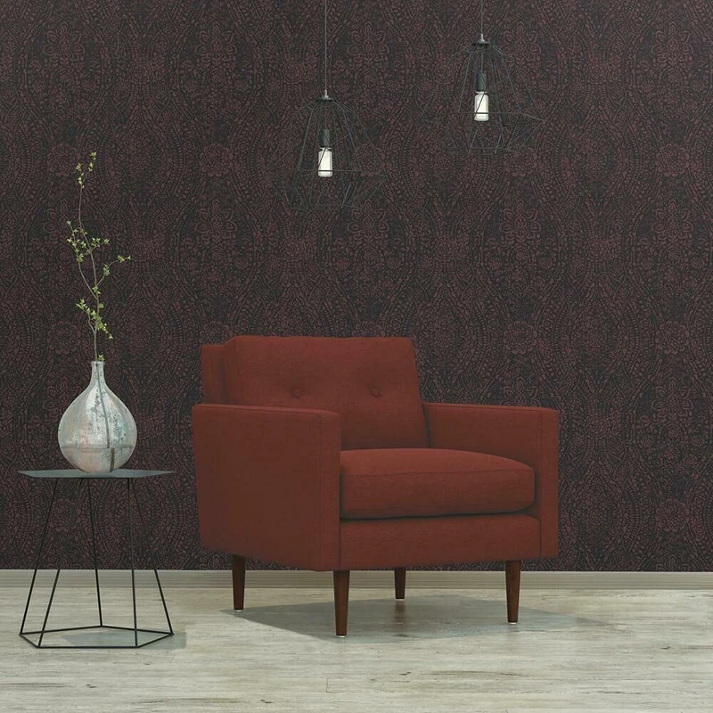 RoomMates RMK11568WP Dark Purple Ornate Ogee Peel and Stick Wallpaper,Purple/Black