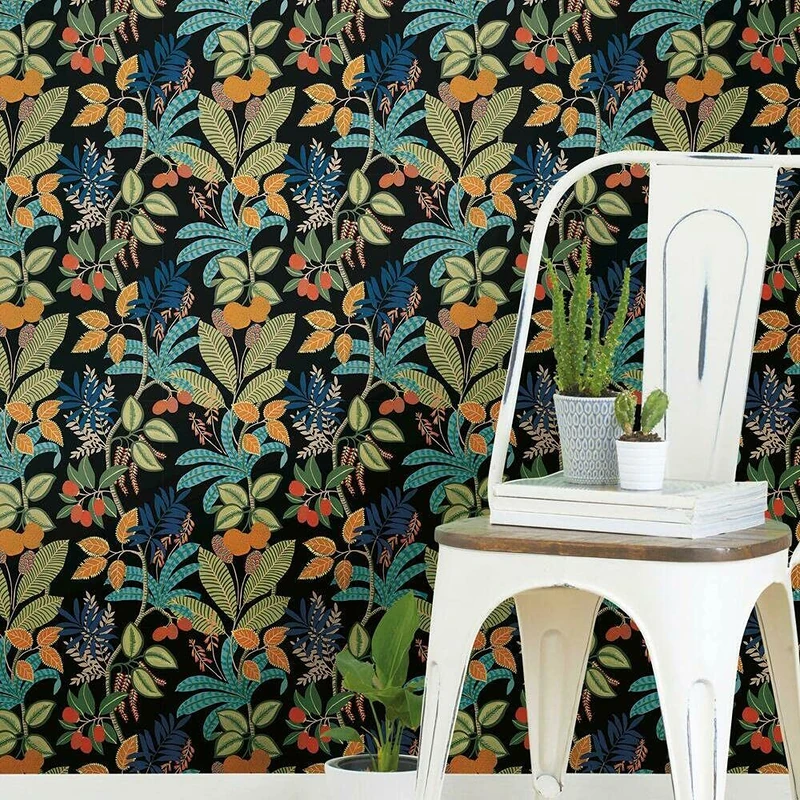 RoomMates RMK11576RL Black and Green Funky Jungle Peel and Stick Wallpaper